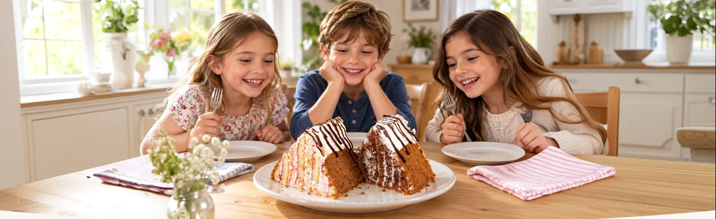 Children tasting a cake